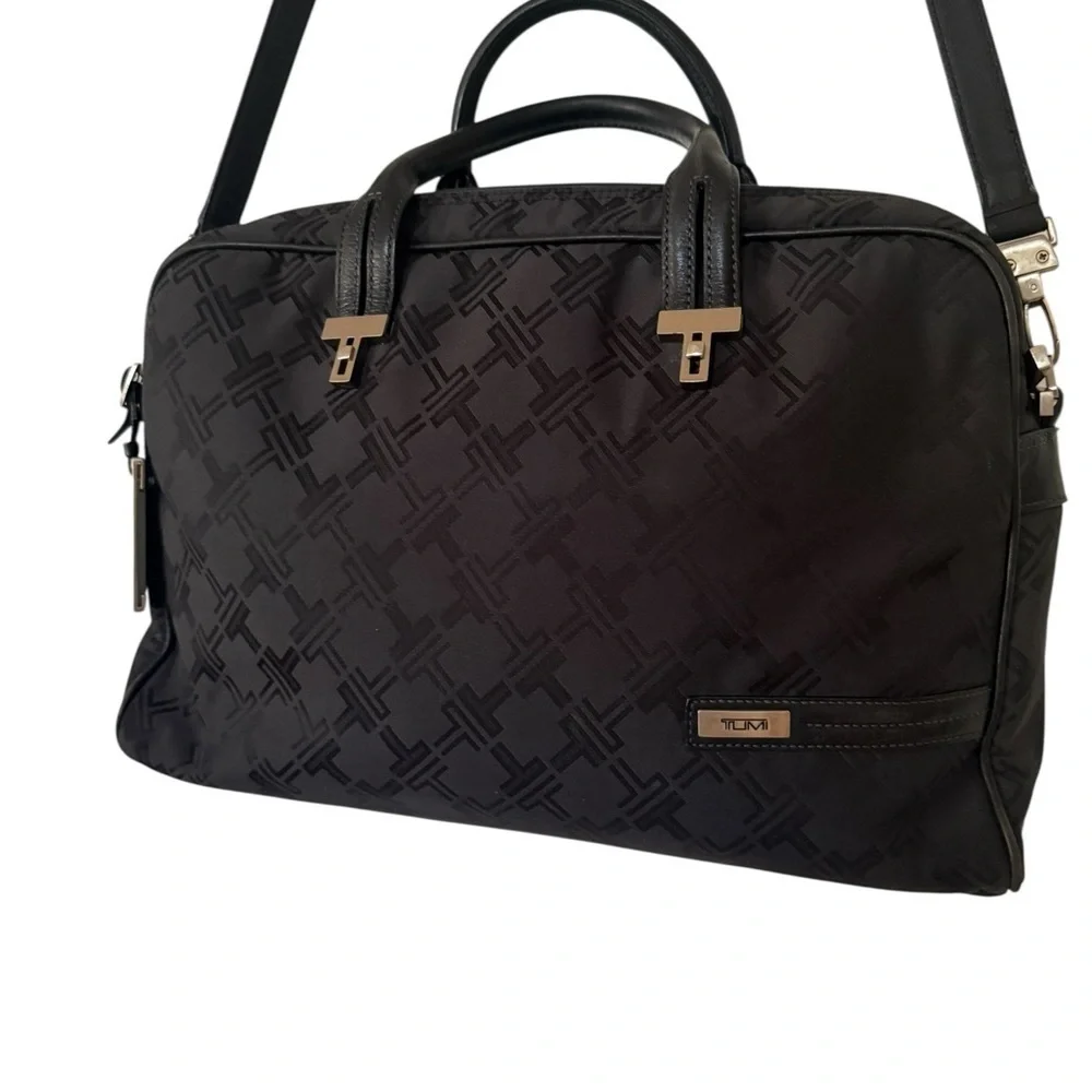 Tumi Black Briefcase with Leather Trim and Silver Hardware